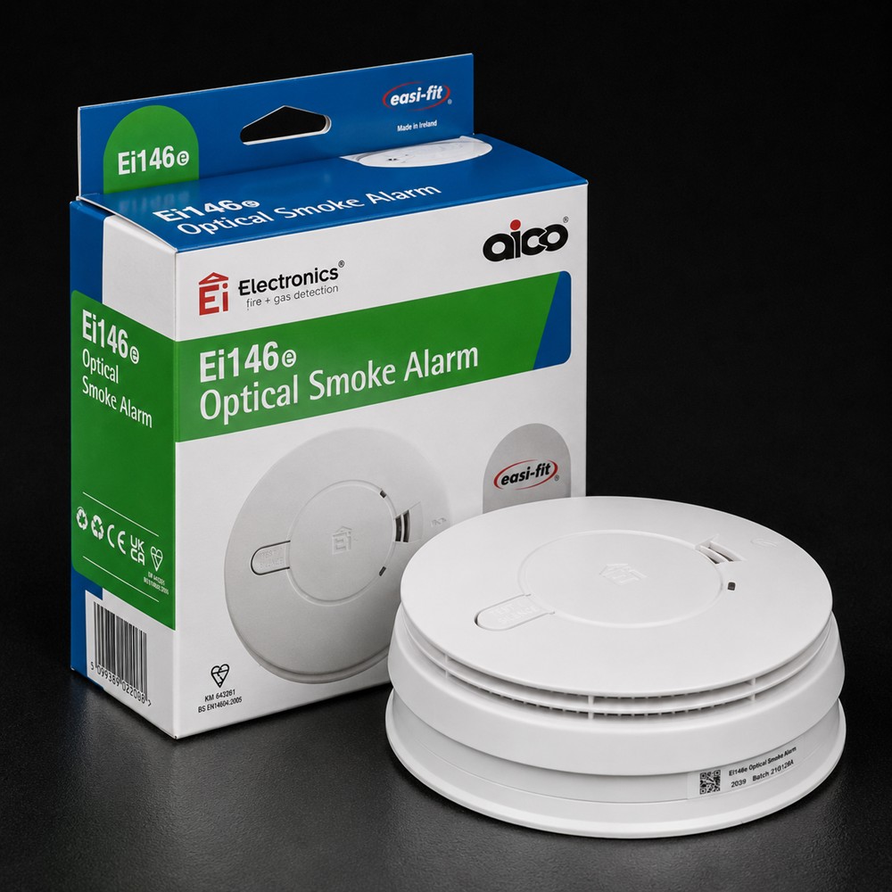 Aico Ei146e Optical Smoke Alarm Mains Powered with 9v Battery Backup